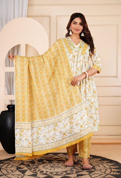 Anam jaipuri Embroidered Aliya Cut Dupatta Suit Set