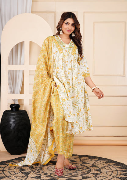 Anam jaipuri Embroidered Aliya Cut Dupatta Suit Set