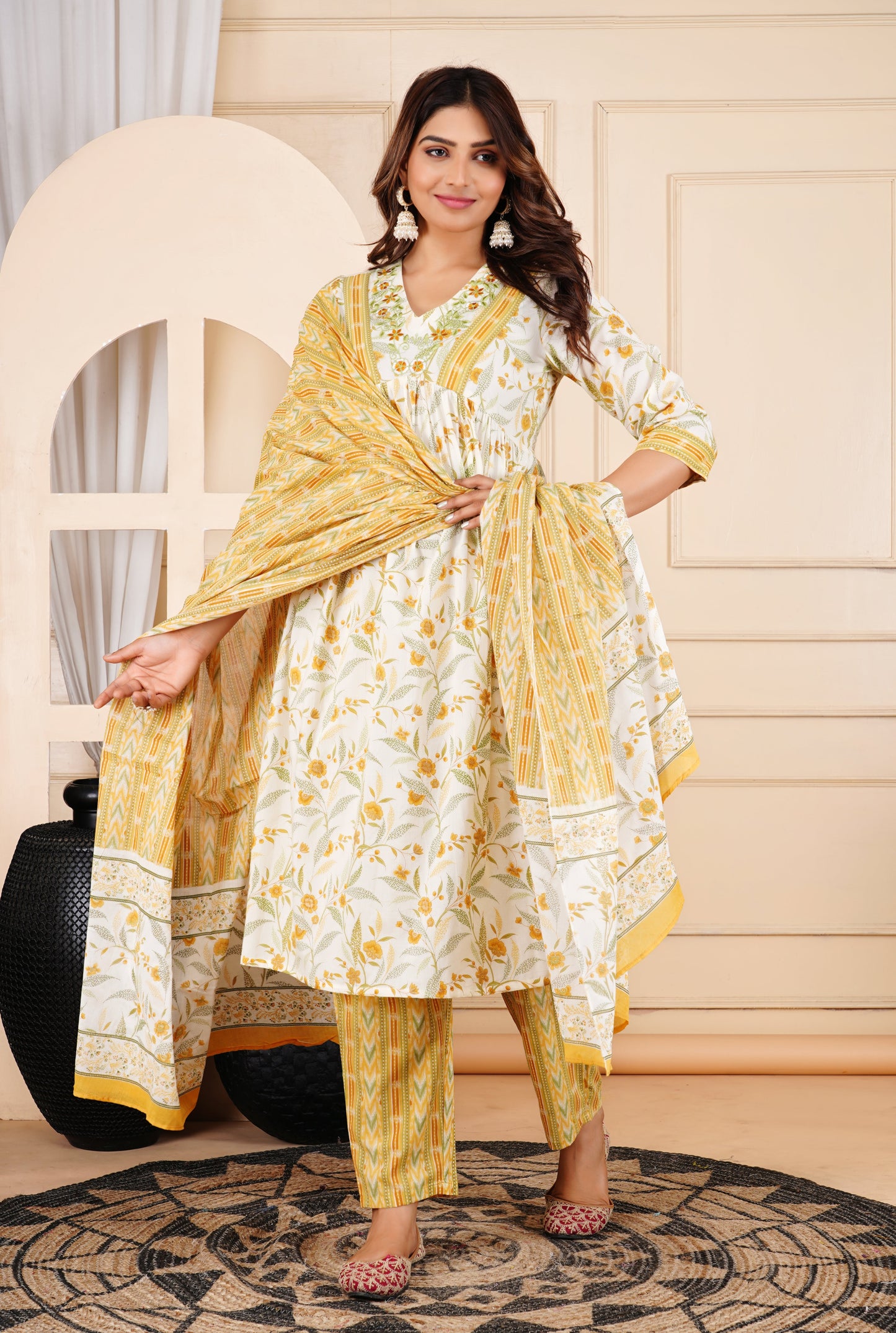 Anam jaipuri Embroidered Aliya Cut Dupatta Suit Set