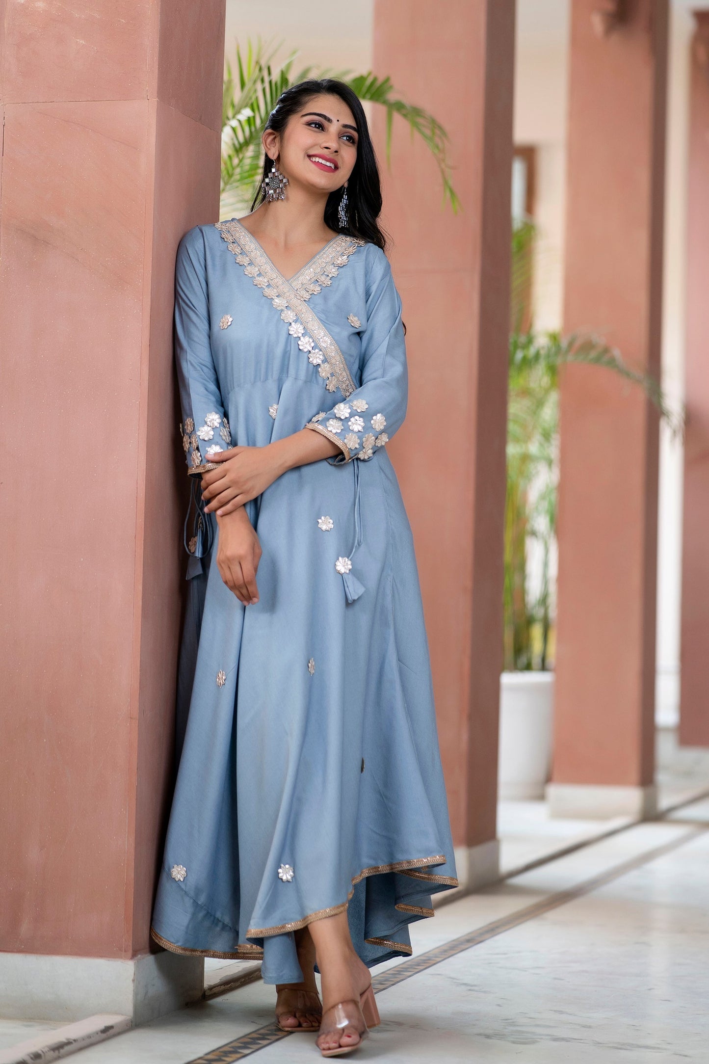 Anam jaipuri Grey Gotta Patti Designer Embroidered Festive & Wedding Wear Long Kurta