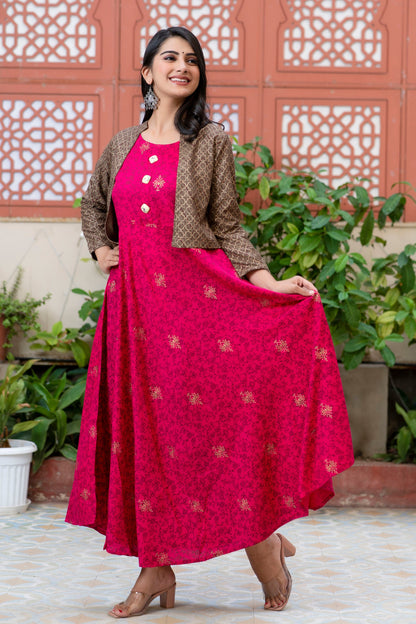 Anam jaipuri Gold Printed Designer Jacket Kurta In Pink