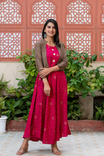 Anam jaipuri Gold Printed Designer Jacket Kurta In Pink