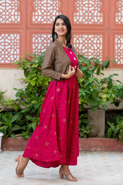 Anam jaipuri Gold Printed Designer Jacket Kurta In Pink