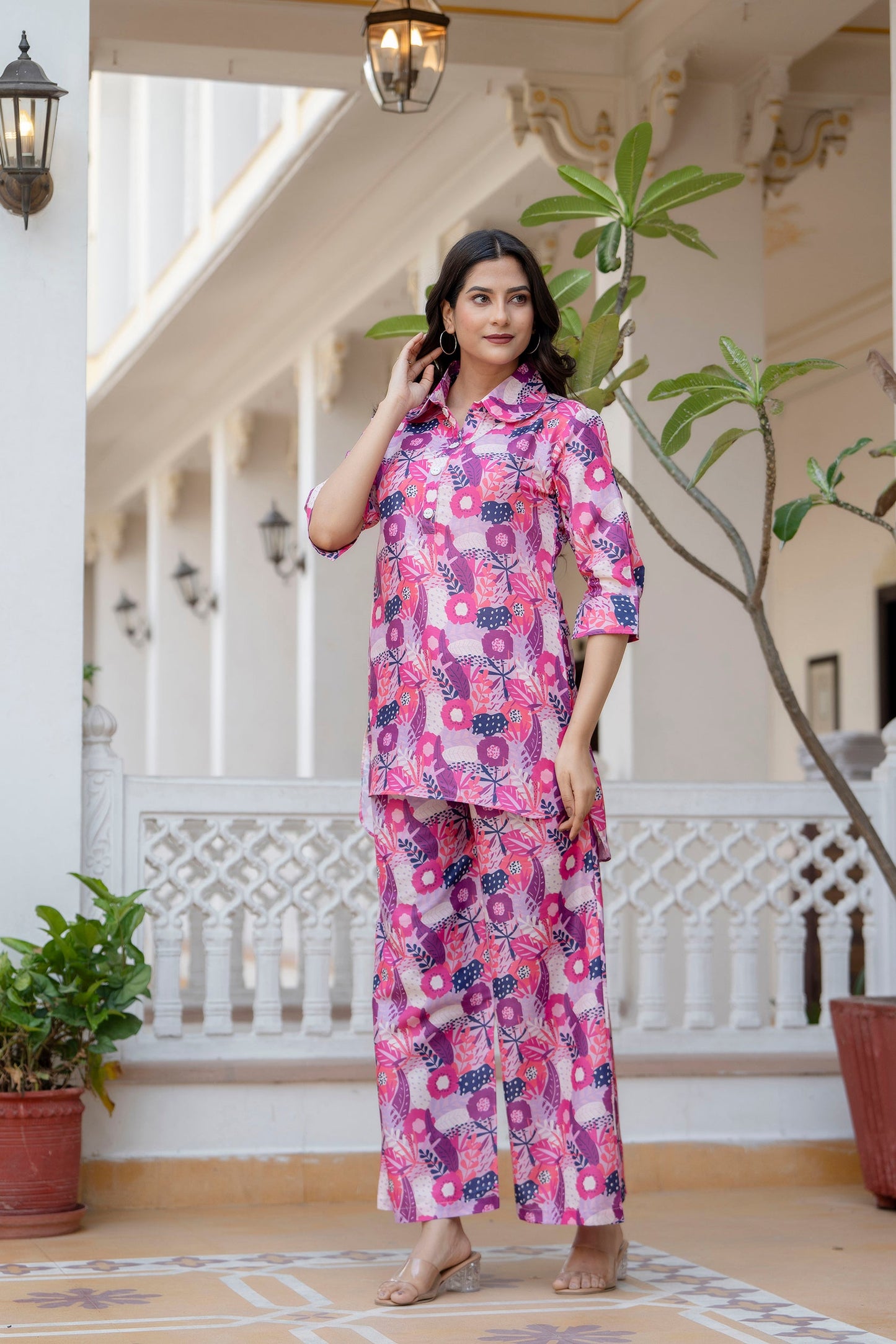 Anam jaipuri Heigh-low Co-ord Set With rolled-up sleeves