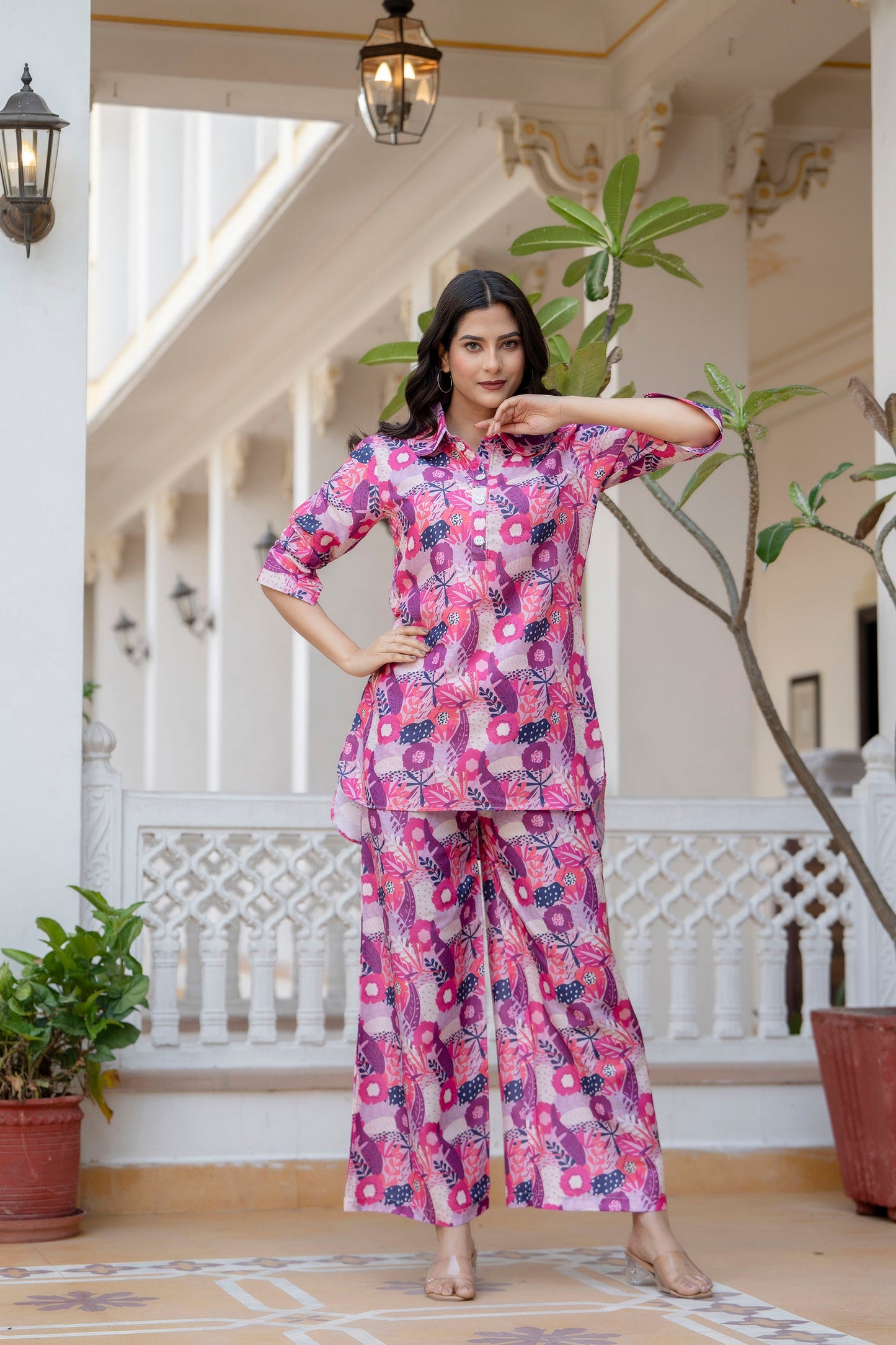 Anam jaipuri Heigh-low Co-ord Set With rolled-up sleeves