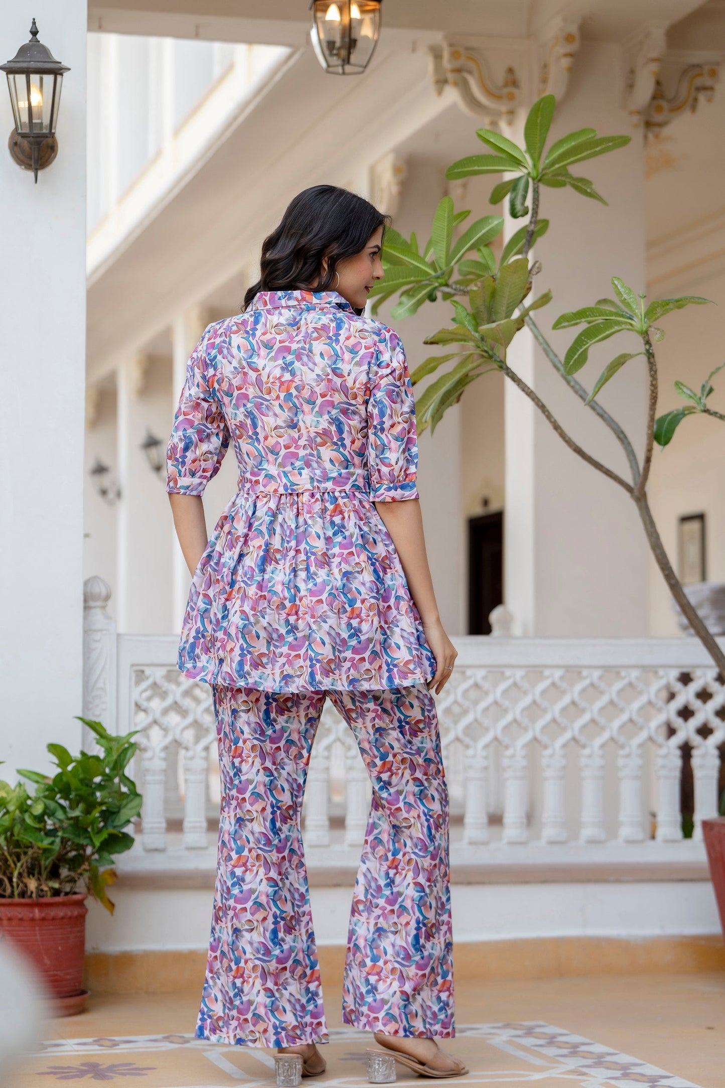 Anam jaipuri  Printed Flared Co-Ord Set With Belt