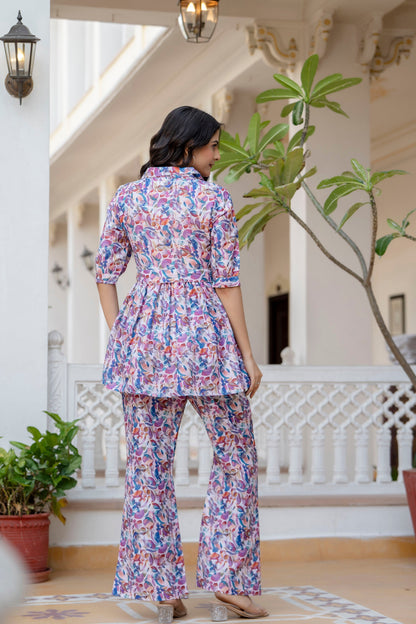 Anam jaipuri  Printed Flared Co-Ord Set With Belt