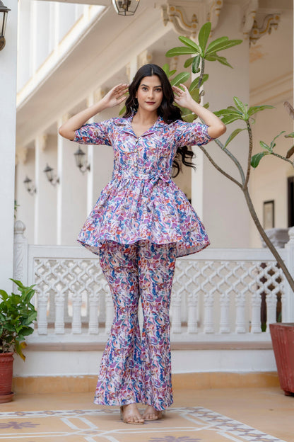 Anam jaipuri  Printed Flared Co-Ord Set With Belt