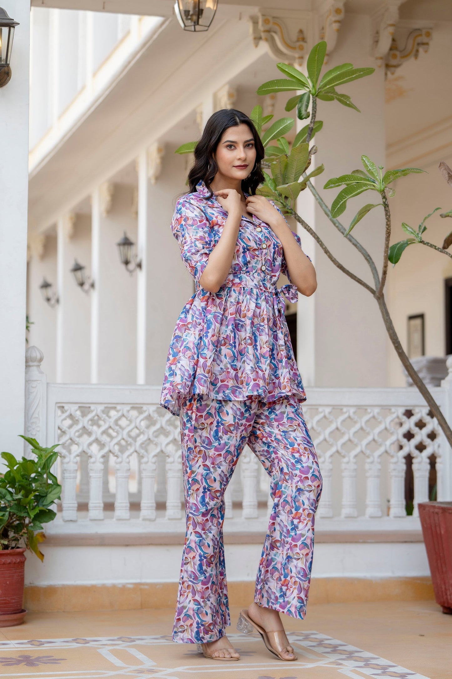 Anam jaipuri  Printed Flared Co-Ord Set With Belt