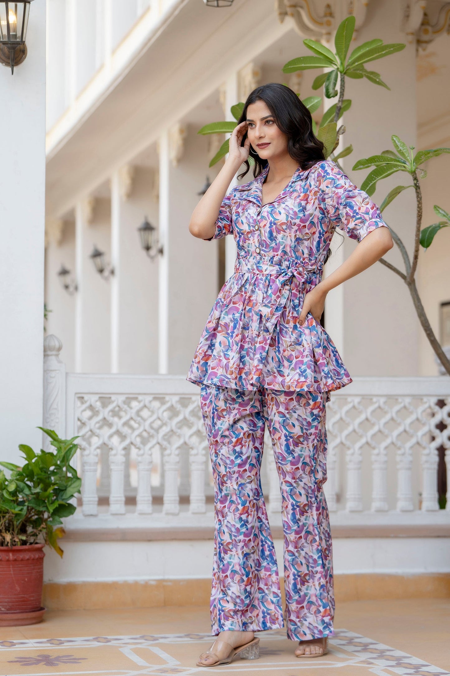 Anam jaipuri  Printed Flared Co-Ord Set With Belt