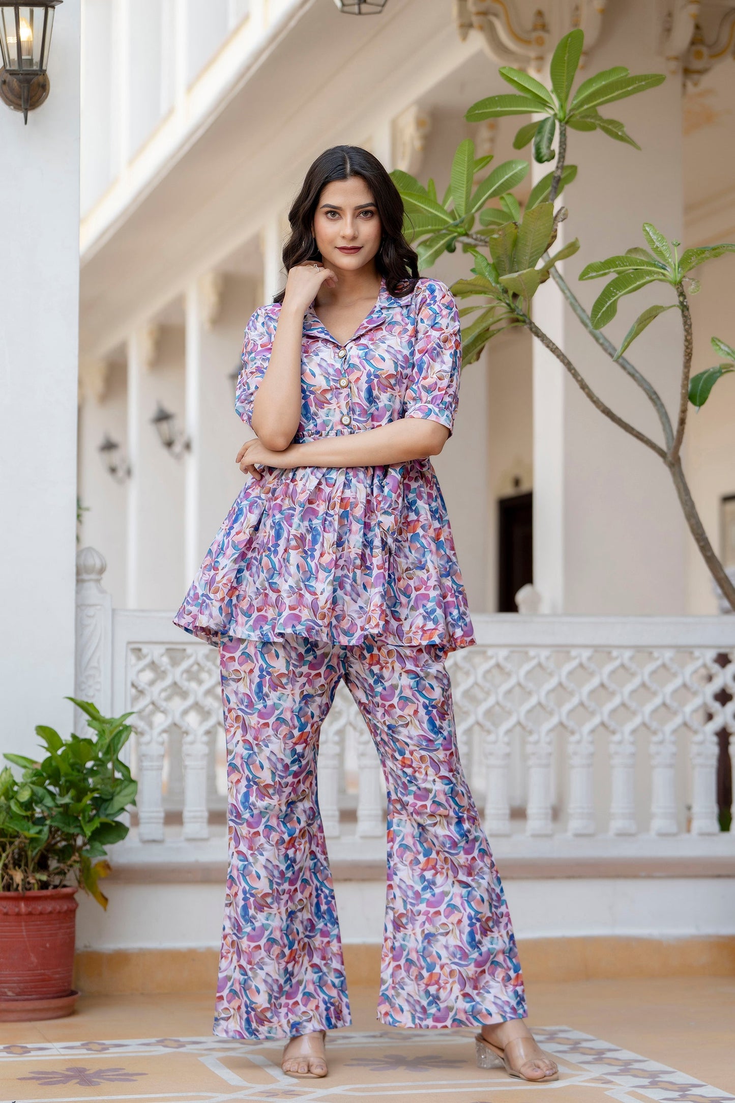 Anam jaipuri  Printed Flared Co-Ord Set With Belt