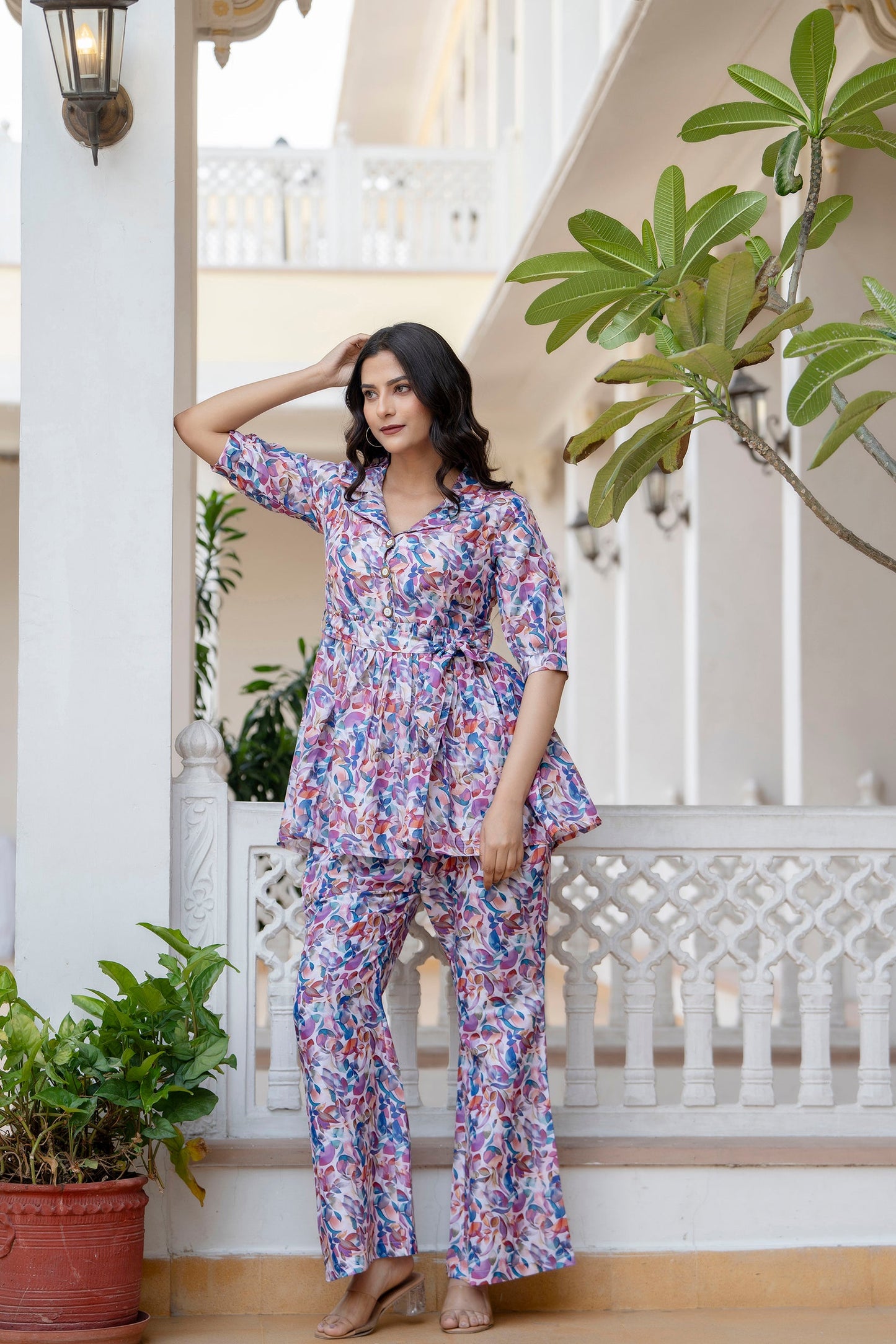 Anam jaipuri  Printed Flared Co-Ord Set With Belt