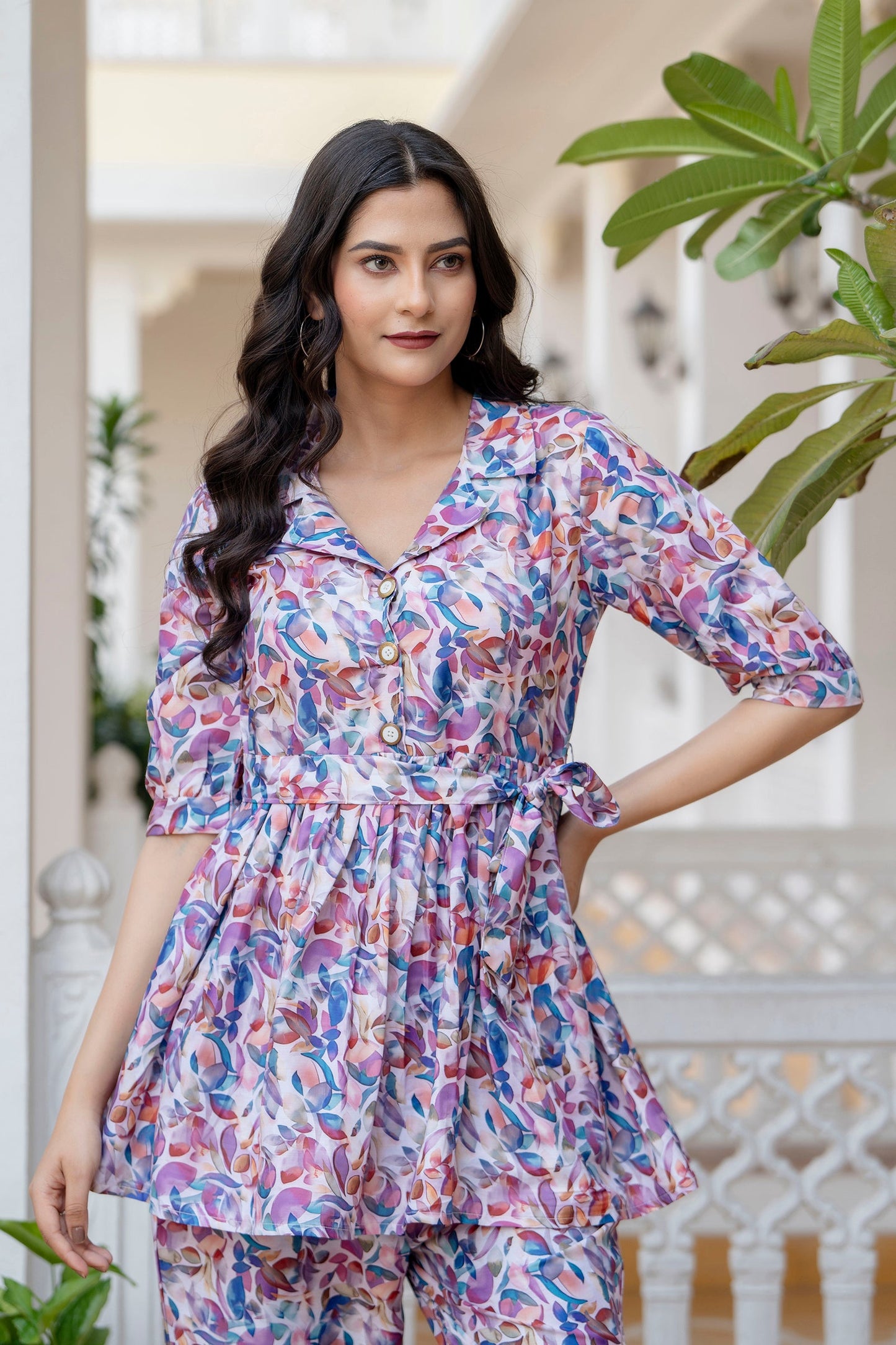 Anam jaipuri  Printed Flared Co-Ord Set With Belt