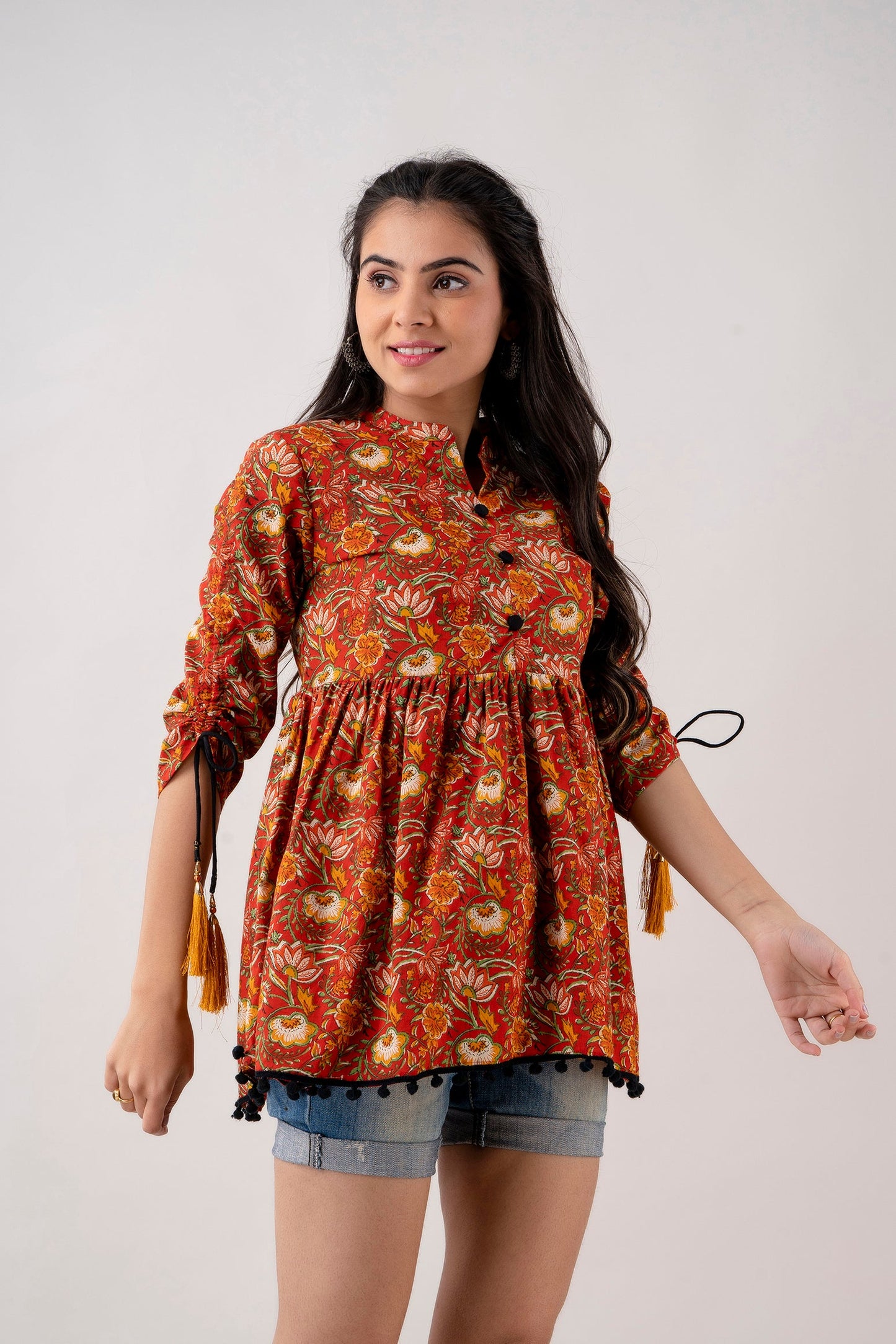 Anam jaipuri Red Floral Printed Tunic in Cotton