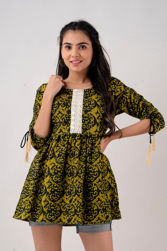 Anam jaipuri Green Printed Tunic in Cotton