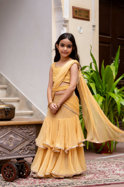 Girls Pre Draped Ready To Wear chiffon  Saree with sequence blouse