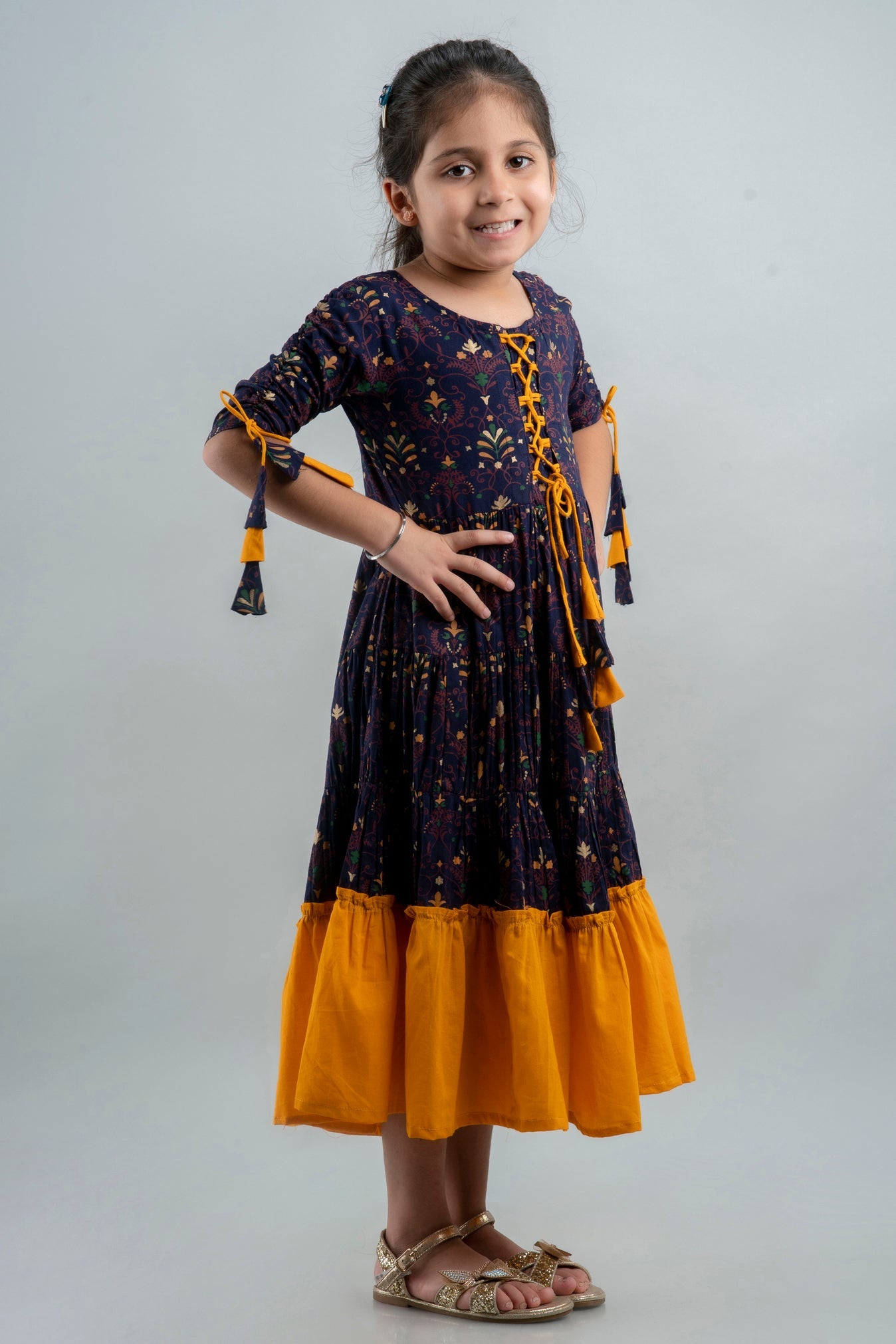 Anam jaipuri Girls Anarkali Kurta in Blue & Yellow