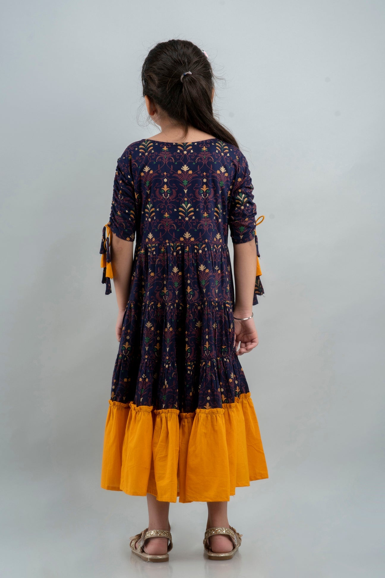 Anam jaipuri Girls Anarkali Kurta in Blue & Yellow