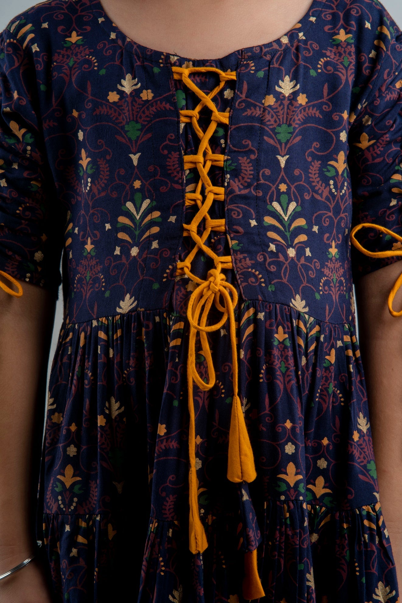 Anam jaipuri Girls Anarkali Kurta in Blue & Yellow