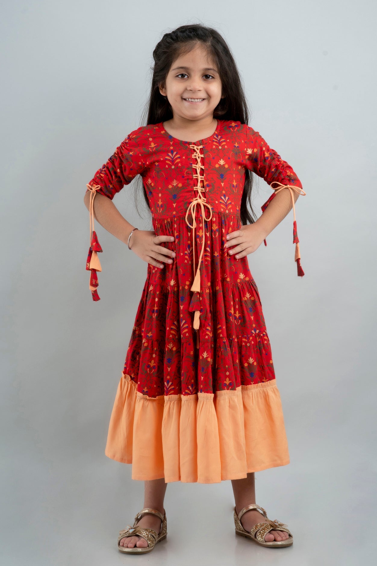 Anam jaipuri Girls Anarkali Kurta in Red & Pink