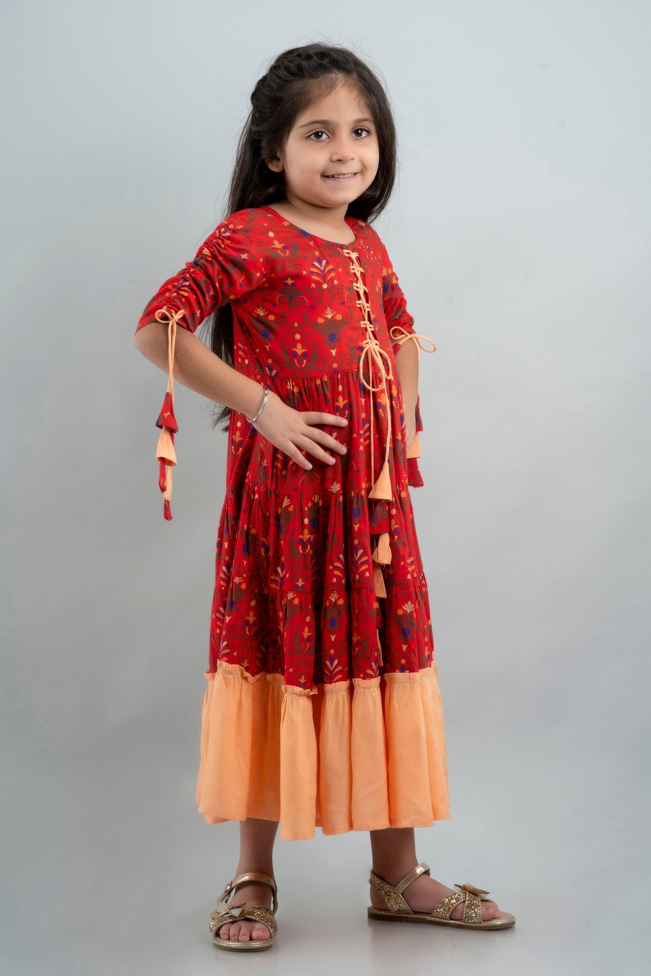 Anam jaipuri Girls Anarkali Kurta in Red & Pink