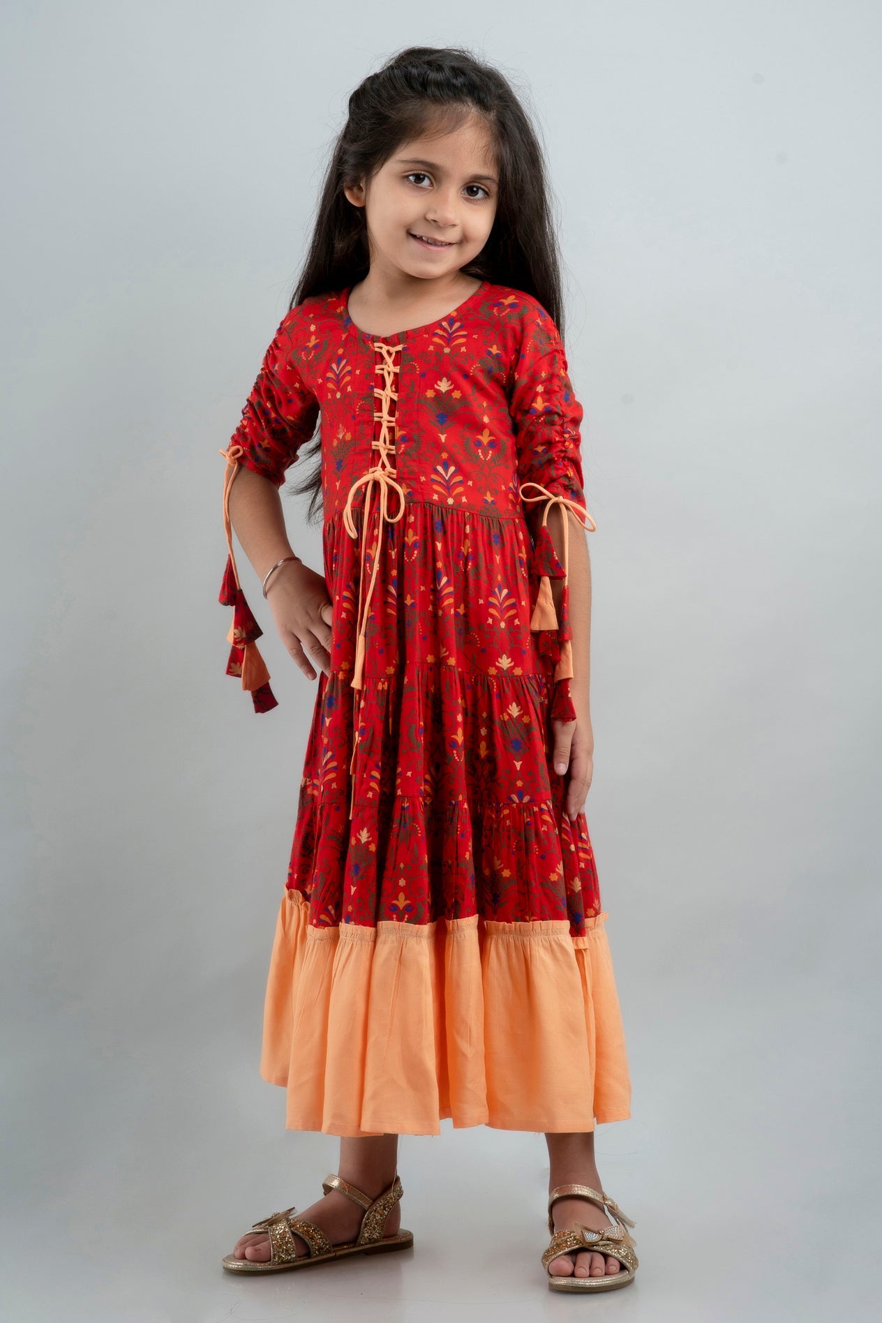 Anam jaipuri Girls Anarkali Kurta in Red & Pink