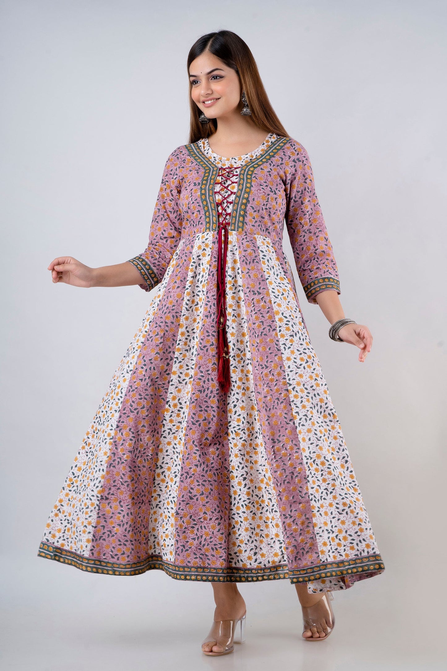 Anam jaipuri Multicolor Anarkali Tie up Long Wedding Dress