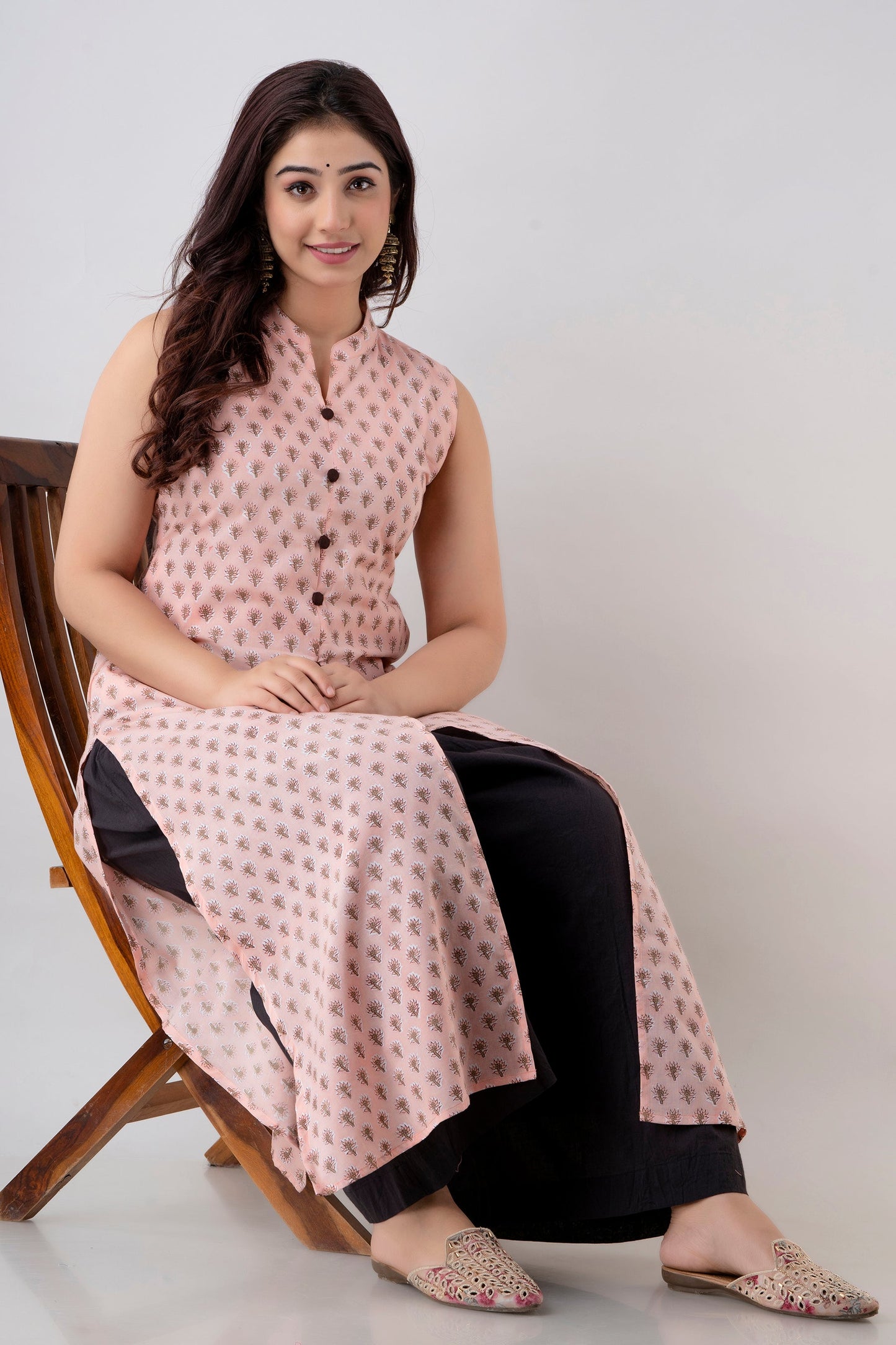 Anam jaipuri Paisley Print Front-slit Kurti in Pink