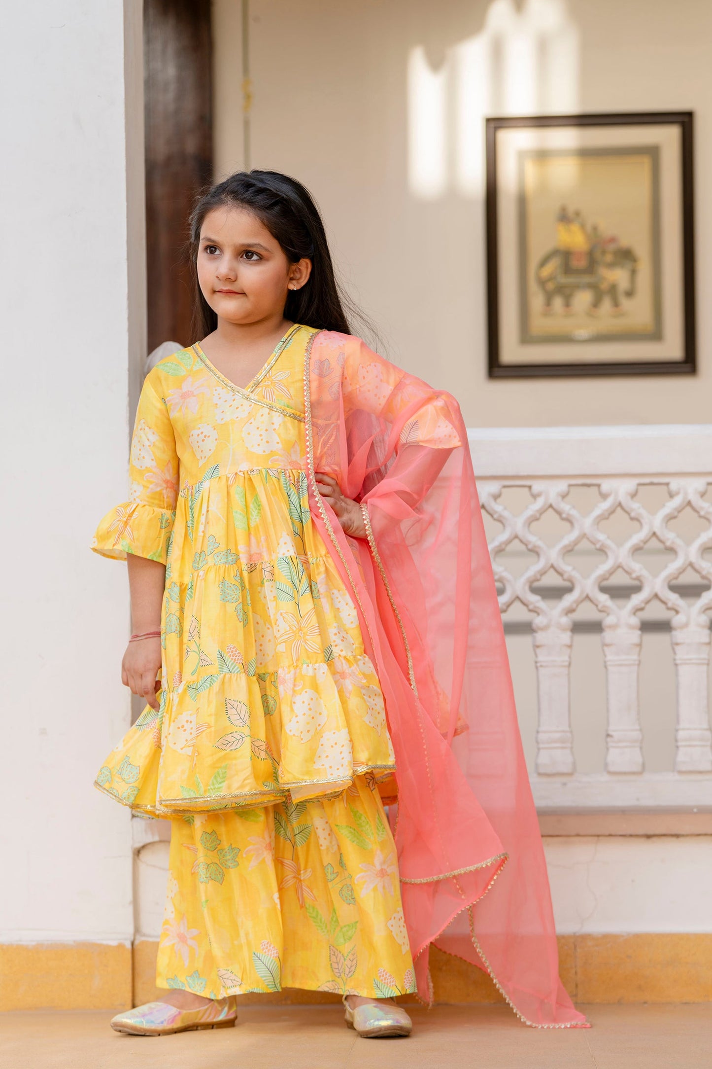 Cutie Diva Girls Festive Kurta & Sharara Set With Dupatta