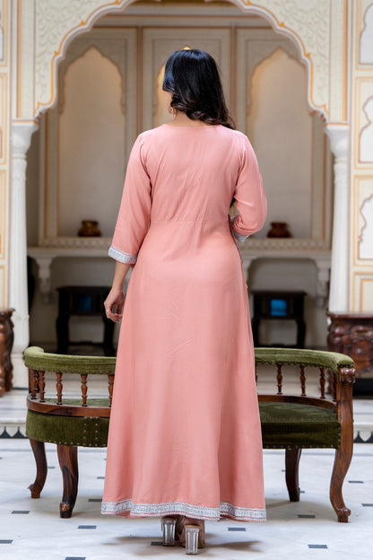 Anam jaipuri Peach Gotta Patti Open Front Festive Party Wear Long Flared Kurta