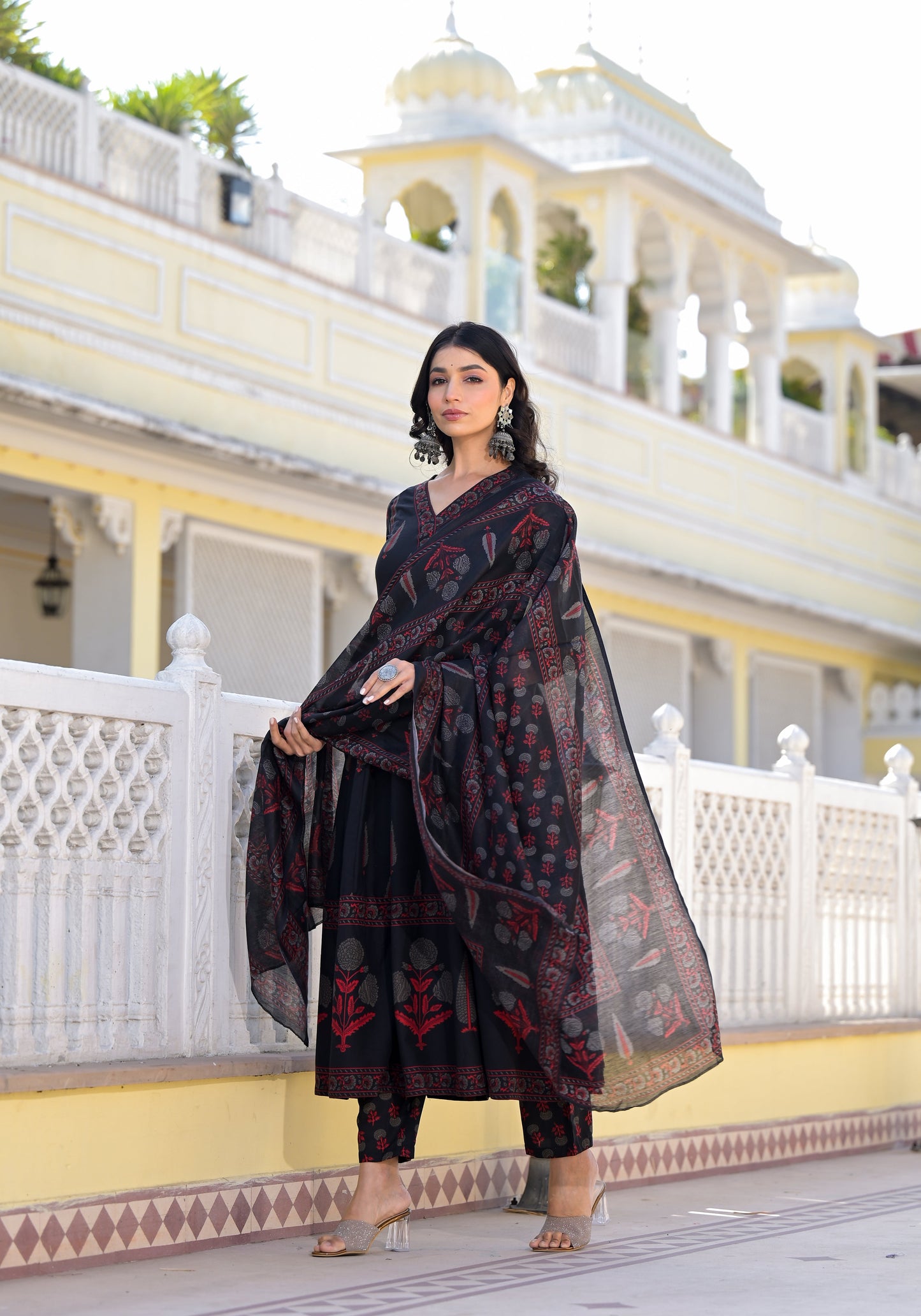 Anam Ethnic Set Women  Printed Anarkali Kurta and Pant set With Dupatta