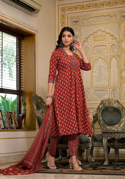 Anam Ethnic Set Women Festive Embroidery A-Line Kurta and Pant set with Dupatta