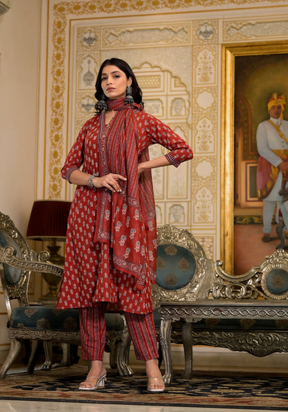 Anam Ethnic Set Women Festive Embroidery A-Line Kurta and Pant set with Dupatta