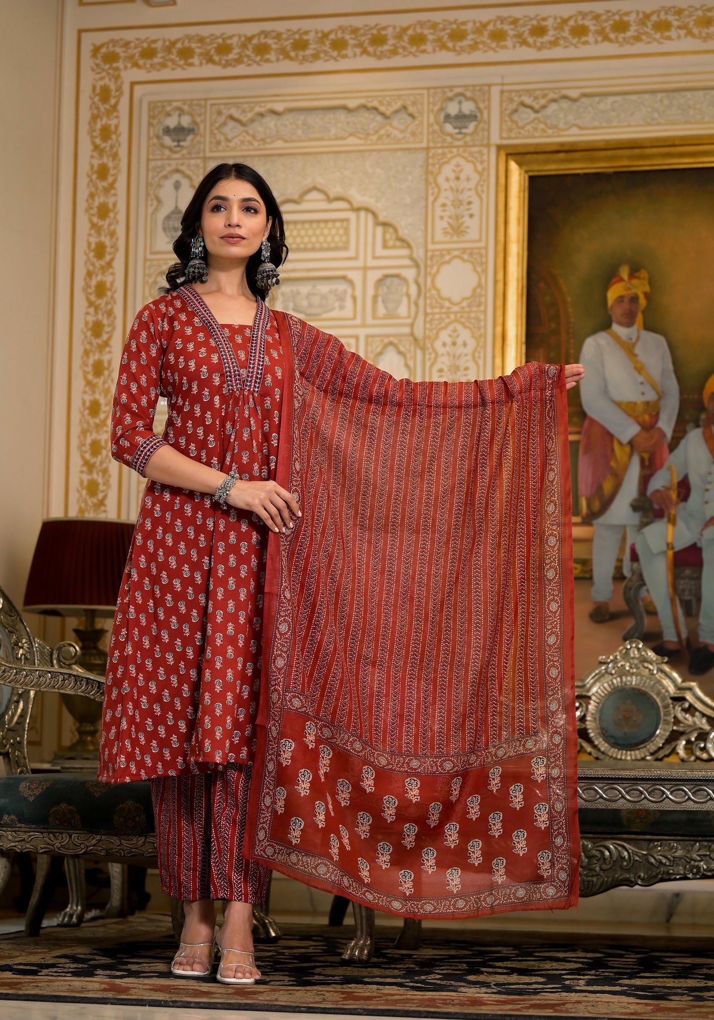 Anam Ethnic Set Women Festive Embroidery A-Line Kurta and Pant set with Dupatta