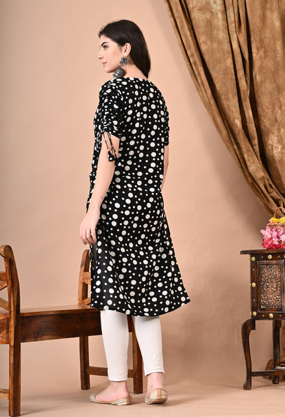 Anam jaipuri  Polka Dots Straight Kurti in Black