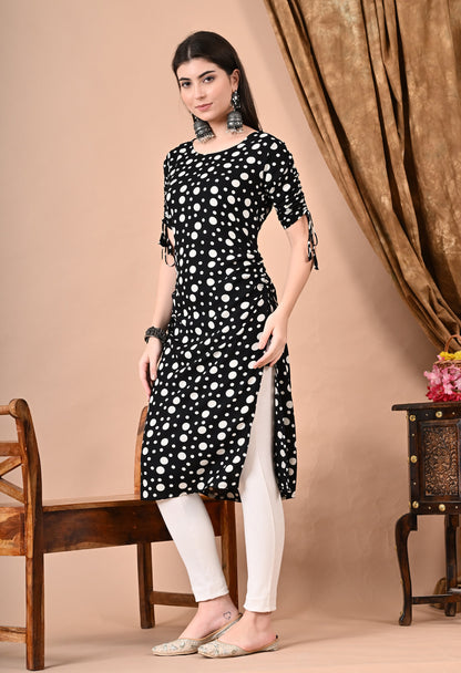 Anam jaipuri  Polka Dots Straight Kurti in Black