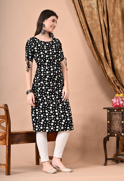 Anam jaipuri  Polka Dots Straight Kurti in Black