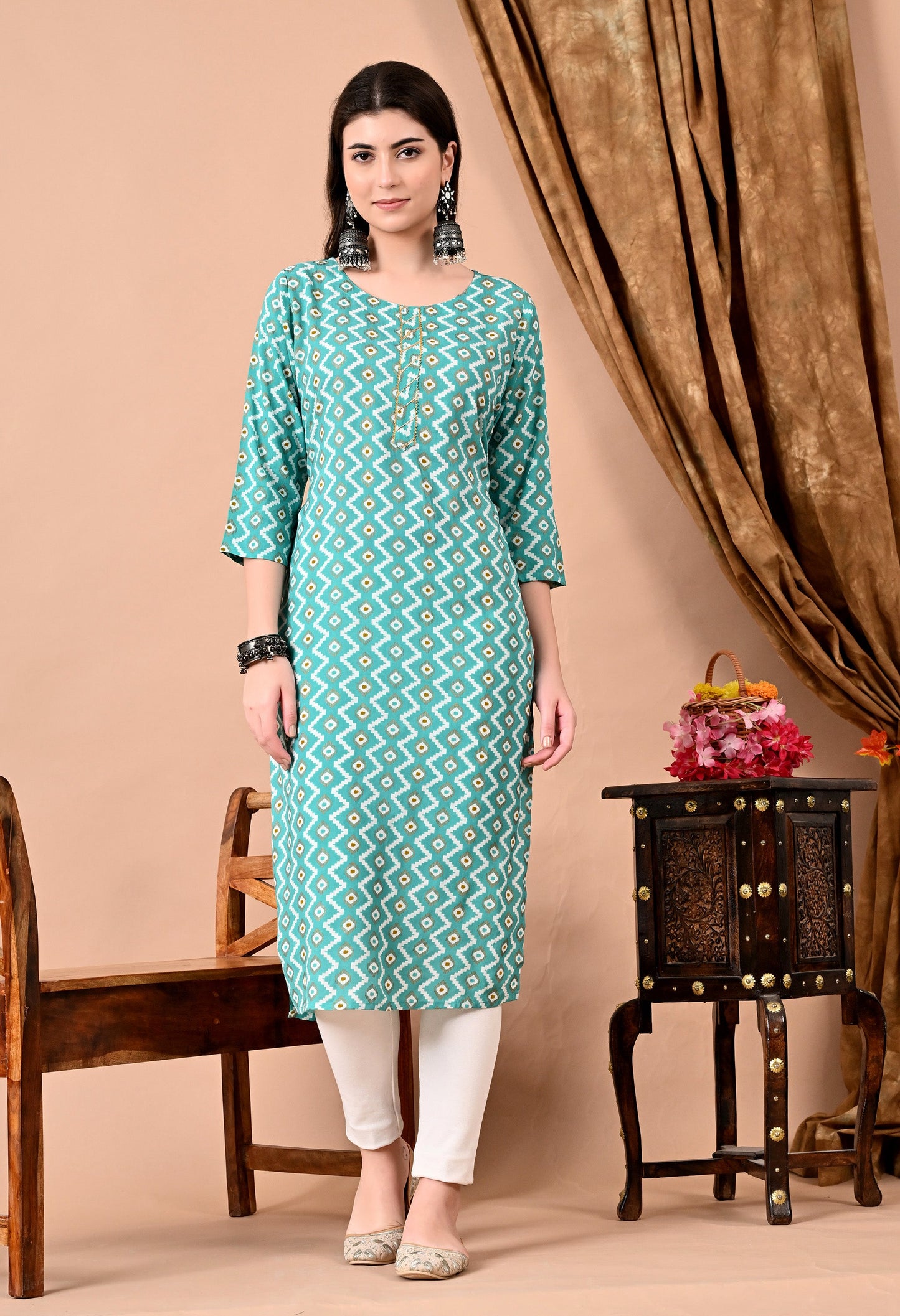 Anam jaipuri  Light Green Straight kurti in Rayon