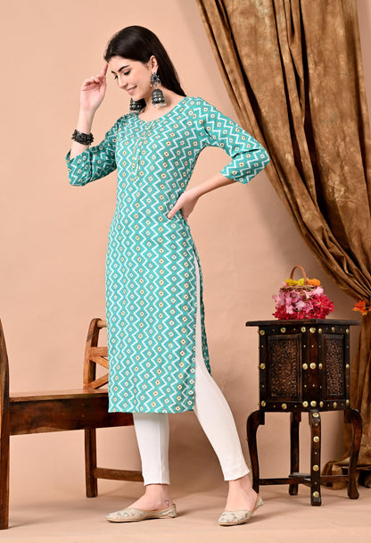 Anam jaipuri  Light Green Straight kurti in Rayon