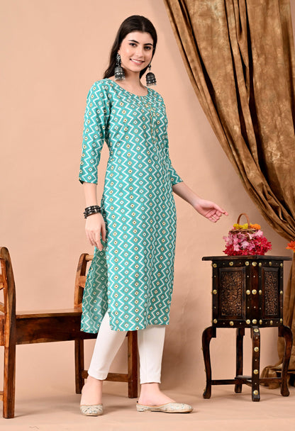 Anam jaipuri  Light Green Straight kurti in Rayon