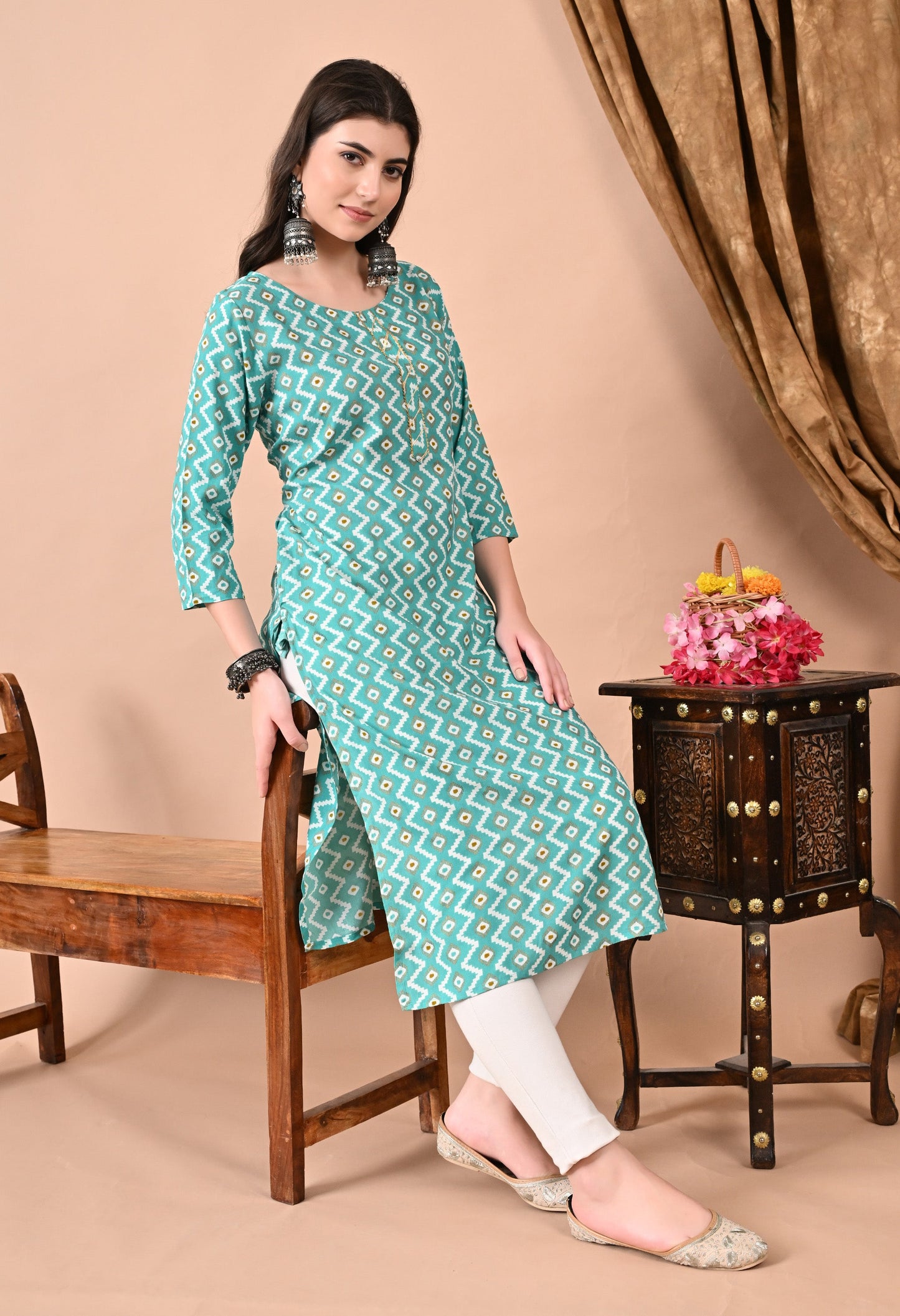 Anam jaipuri  Light Green Straight kurti in Rayon