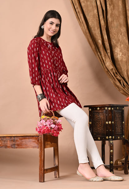 Anam jaipuri  Maroon Printed Tunic in Viscos Rayon