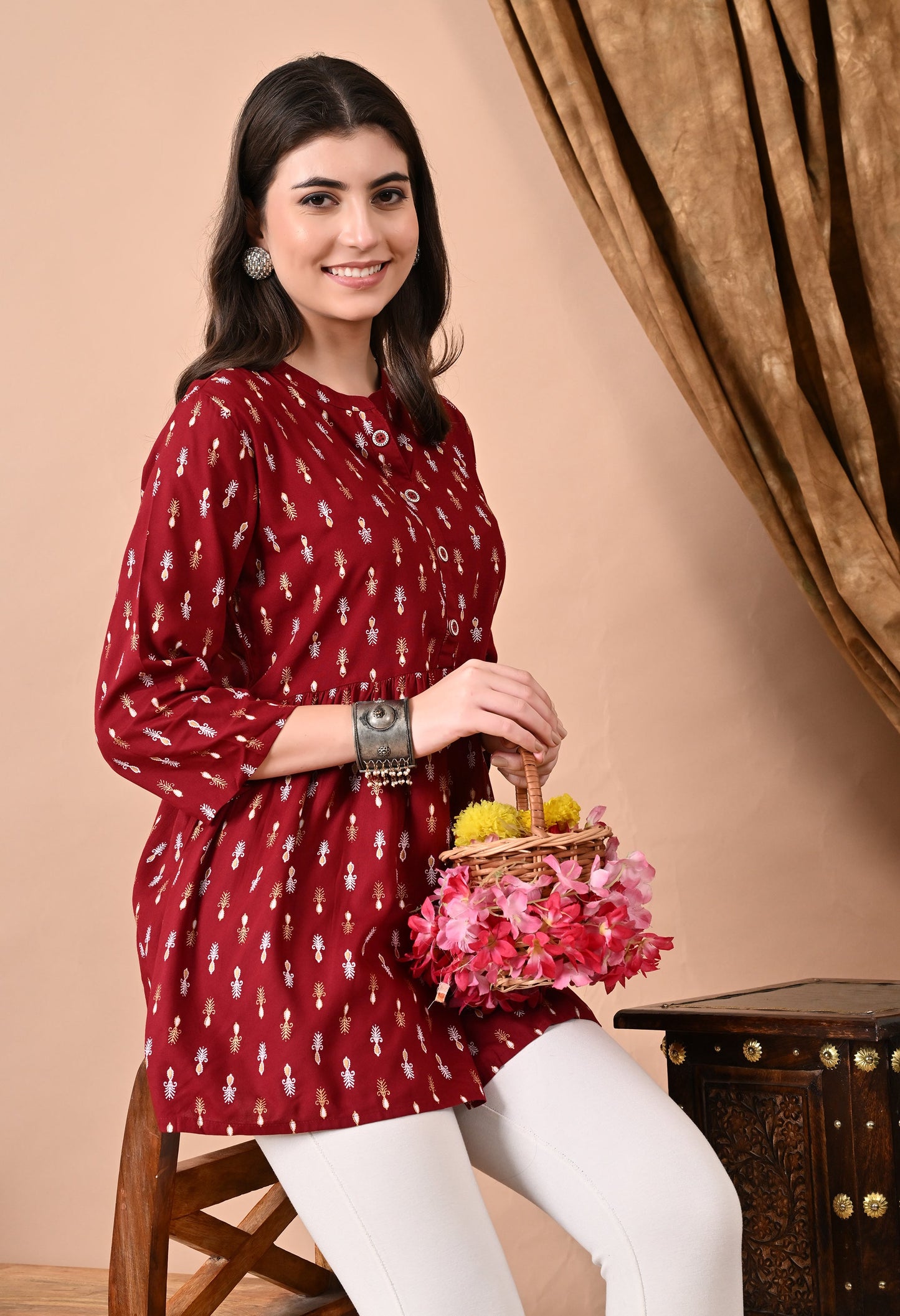 Anam jaipuri  Maroon Printed Tunic in Viscos Rayon