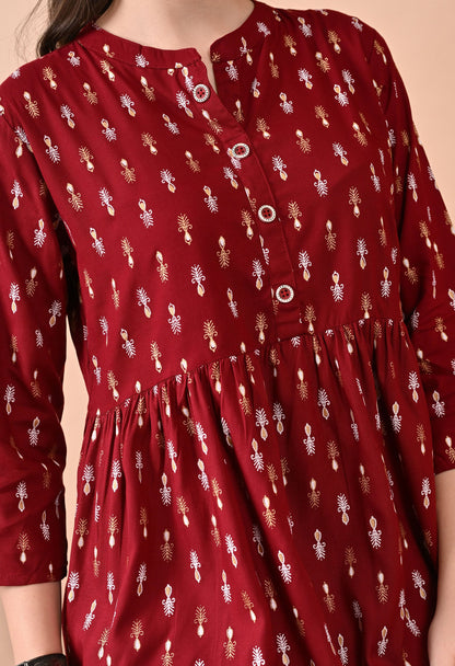 Anam jaipuri  Maroon Printed Tunic in Viscos Rayon