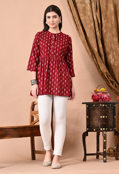 Anam jaipuri  Maroon Printed Tunic in Viscos Rayon