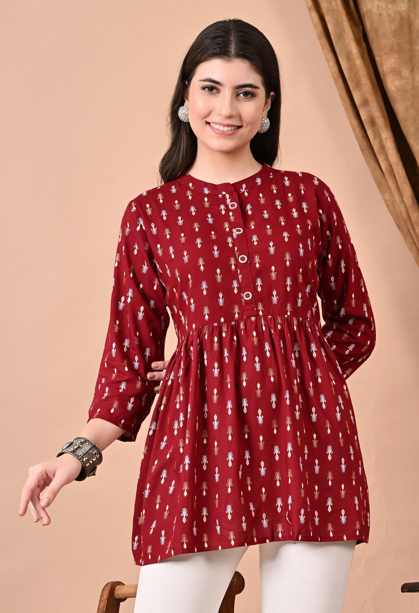 Anam jaipuri  Maroon Printed Tunic in Viscos Rayon