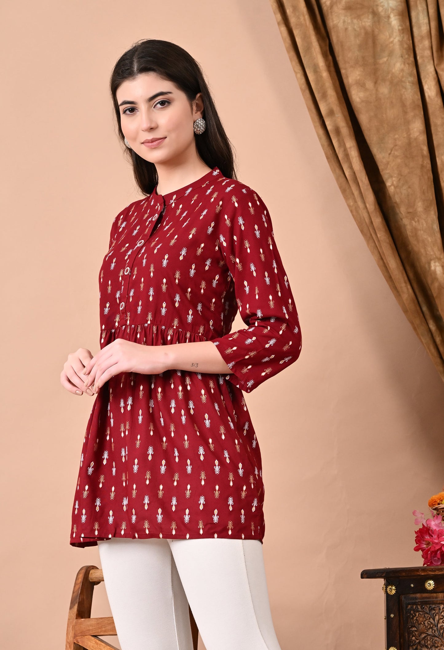 Anam jaipuri  Maroon Printed Tunic in Viscos Rayon