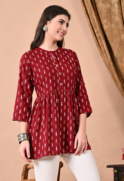 Anam jaipuri  Maroon Printed Tunic in Viscos Rayon