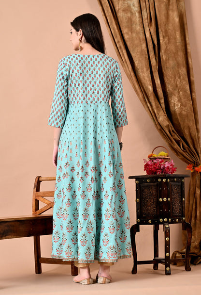 Anam jaipuri  Printed Anarkali Long Kurta in Light Green