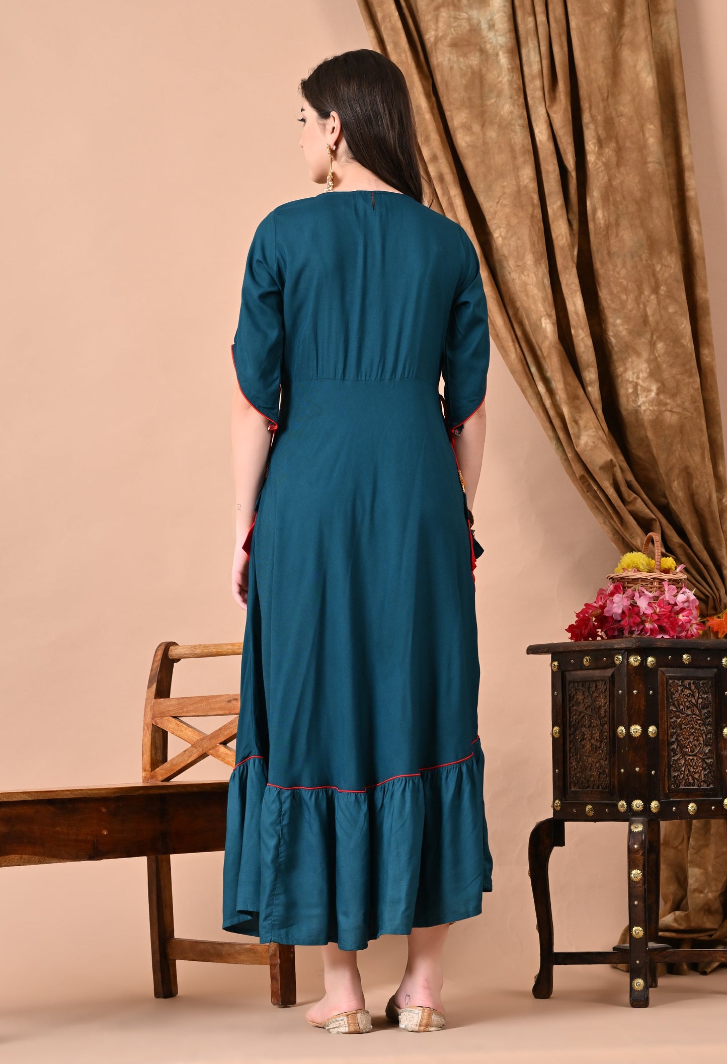 Anam jaipuri  Embroidered Anarkali Kurta In Teal Blue